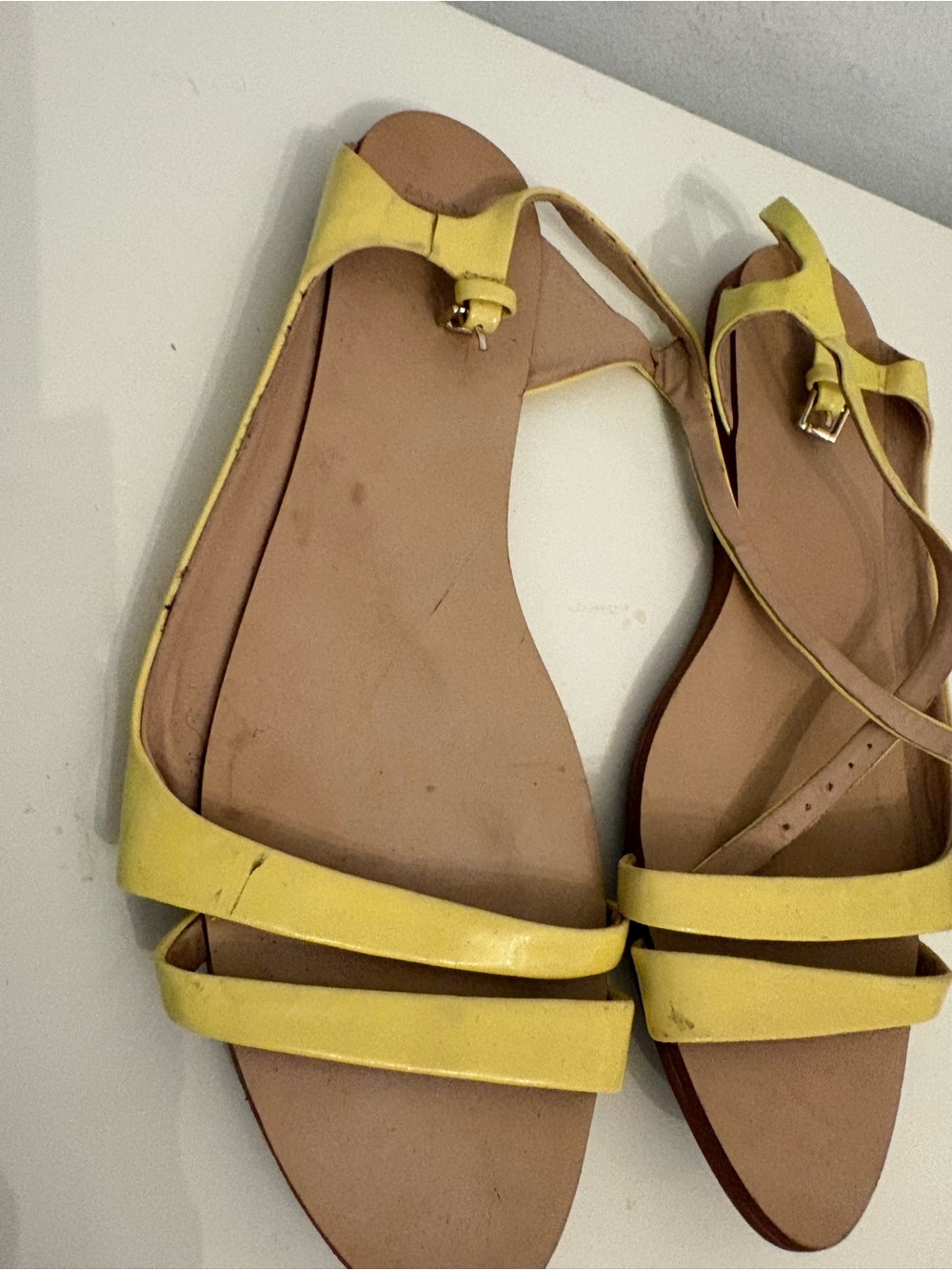 Zara Yellow Double-Strap Ankle Buckle Sandals